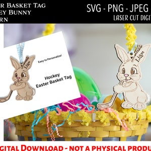 Fichier numérique découpé au laser / étiquette de panier de Pâques Sport Hockey SVG / Glowforge / lapin de Pâques / enfants / remplissage de panier SVG / personnalisé / Sport