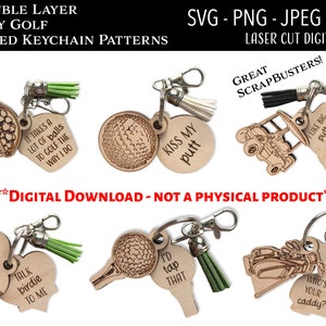 レーザーカット デジタル ファイル / 面白いゴルフ キーチェーン SVG、PNG / Glowforge / モチベーション / 肯定 / ゴルフ / スクラップバスター / お父さん / 父親 / 大人