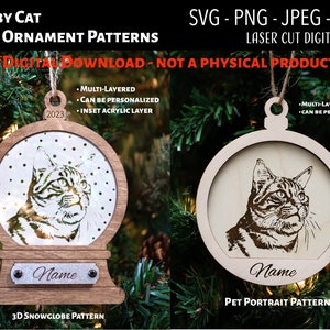 Fichier découpé au laser / fichier numérique 3D en bois et acrylique de décoration de Noël / chat tigré / boule à neige SVG, PNG, JPEG / Glowforge / graver / chats