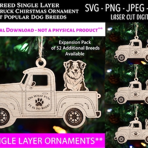 Lasergesneden bestand / digitaal kerstornament / hondenras kerstvrachtwagenornament / Oh What Fun it is to Ride SVG, PNG / Glowforge /