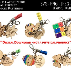 File digitale tagliato al laser / Portachiavi Pride SVG / Glowforge / Gay Pride / Arcobaleno / Mese dell'orgoglio / Affermazione / Sii te stesso / Queer / LGBTQ