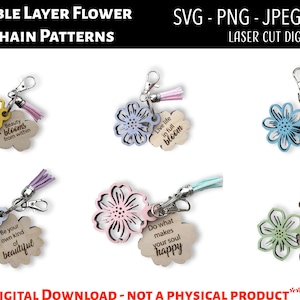 File digitale tagliato al laser / Portachiavi fiore SVG, PNG / Glowforge / Floreale / Motivazionale / Affermazione / Mamma / Festa della mamma / Buster rottami