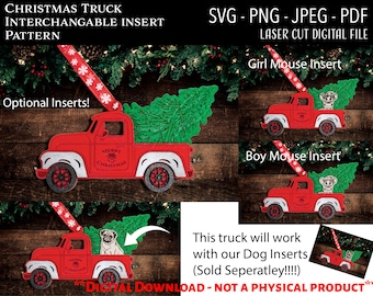 Laser Cut File / Christmas Truck Ornament Digital File / Interchangeable Insert Ornament / Mouse / Farm / Christmas Tree / SVG / Glowforge