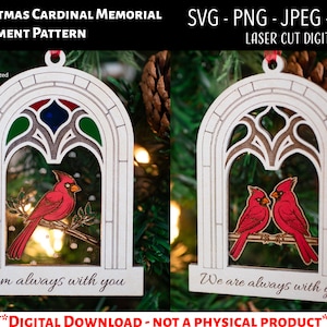 Laser Cut Digital File / Cardinal Memorial Christmas Ornament SVG, PNG / Glowforge / Personalized Name / Faith / Engraved / In Loving Memory