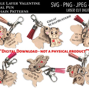 Laser Cut Digital File / Valentine Animal Keychain SVG, PNG / Glowforge / Funny / Love / Cute / Valentine's Day / Scrap buster / Love Pun