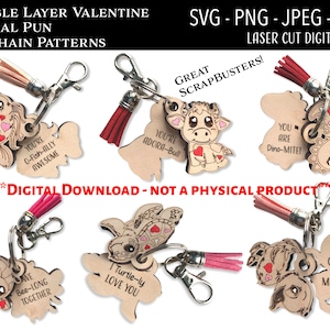 Laser Cut Digital File / Valentine Animal Keychain SVG, PNG / Glowforge / Funny / Love / Cute / Valentine's Day / Scrap buster / Love Pun