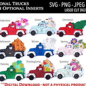 Laser Cut File / Seasonal Truck Ornament Bundle Digital Files / Interchangeable Insert Truck Ornament / SVG / Glowforge / Dog SVG / Farm