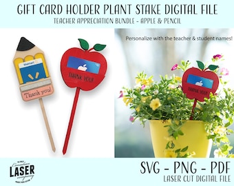 Regalo del maestro - Titular de la tarjeta de regalo Archivo digital de estaca de planta, archivos SVG, PNG y PDF listos para láser perfectos para Glowforge y máquinas láser