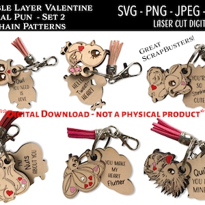 Laser geschnittene digitale Datei / Valentinstag Tier Schlüsselanhänger Set 2 SVG, PNG / Glowforge / Lustig / Liebe / Süß / Valentinstag / Scrap Buster / Wortspiel