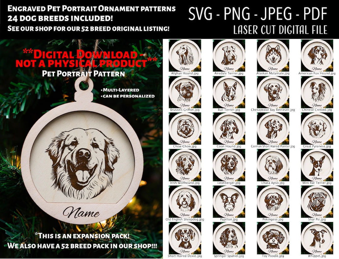 Laser Cut File / Christmas Ornament Digital File / Dog Breed Christmas ...
