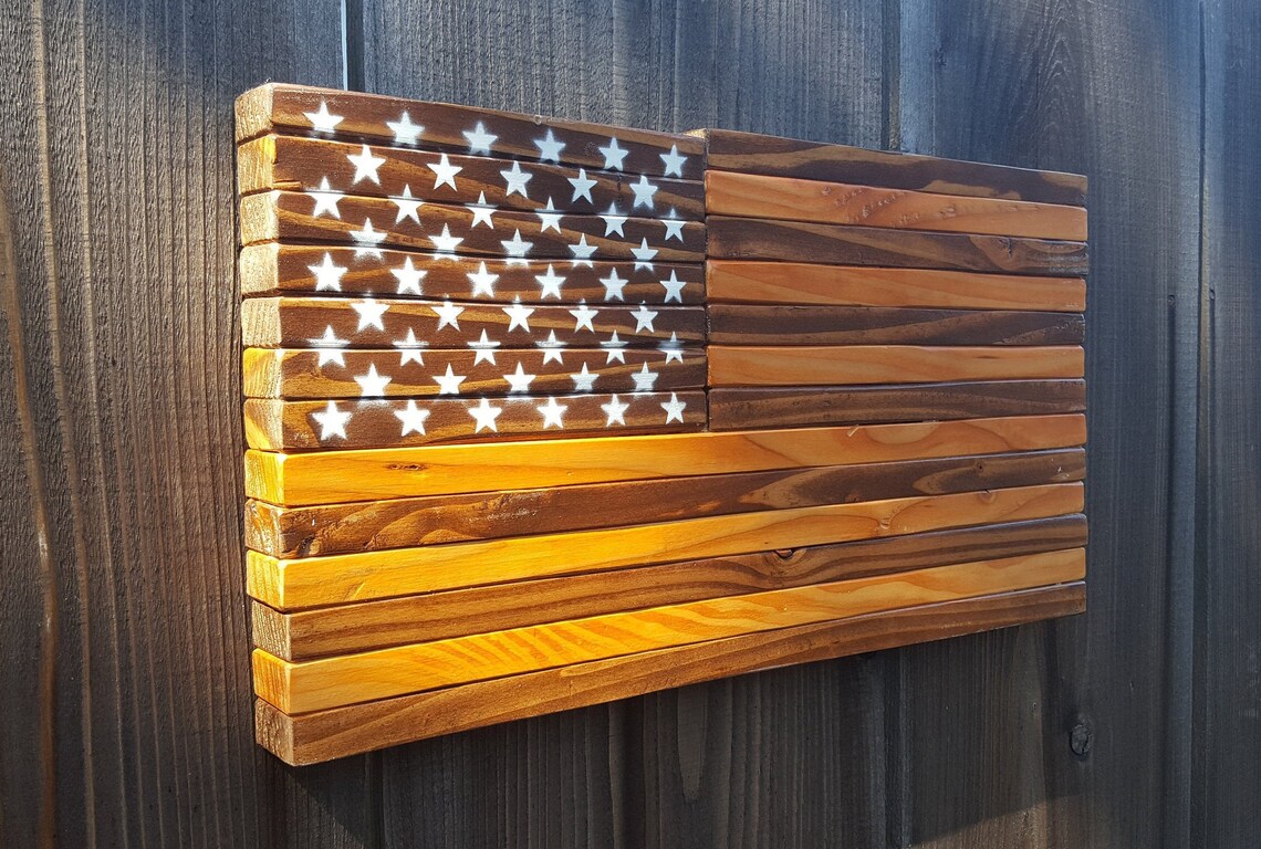 Handmade Wooden Monochrome American Flag Etsy