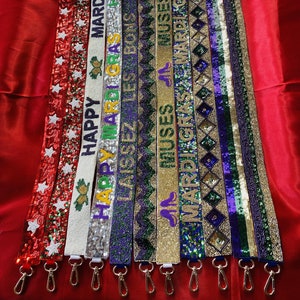Sangles de bourse Mardi Gras, Sangle de bourse Seed Bead, Bracelet perlé fait main, Sangles Mardi Gras, Muses, Laissez les Bons Temps Rouler sangle