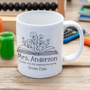 Personalised Teacher Mug: Floral Book Design, Thank You Gift