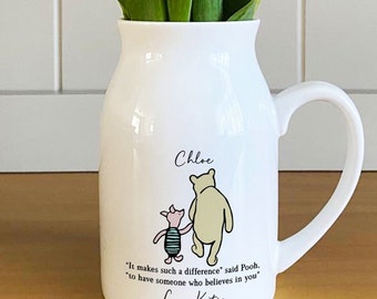 Personalised Small Winnie The Pooh Bud Vase, Thank You Teacher, For Mum, Nan, Friend, Teacher. Pooh Bear, Thank You Gift, Personalised Gift.