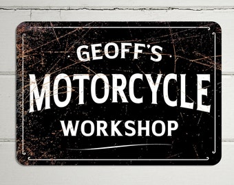 Personalised Motorcycle Workshop Sign, Motorbike, Retro Workshop Sign, Shed, Garage Sign, A4 Aluminium