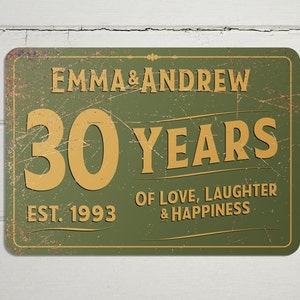Personalised Pearl Wedding Anniversary Sign, Vintage, Retro, 30 Years, A4 Aluminium Metal