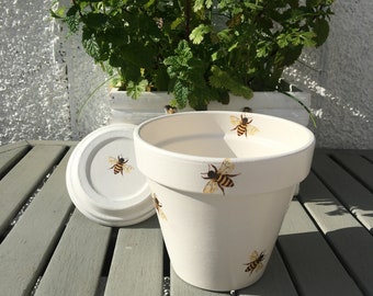 Bee Decoupaged Plant Pot, Indoor Planter, Gift For The Home