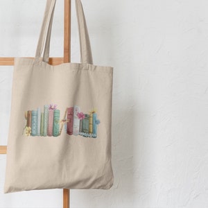 Floral Books Polyester Tote Bag: Reusable Shopping Bag (41x37cm)