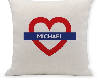 Personalised Love Heart, London Cushion Cover, Valentines Gift