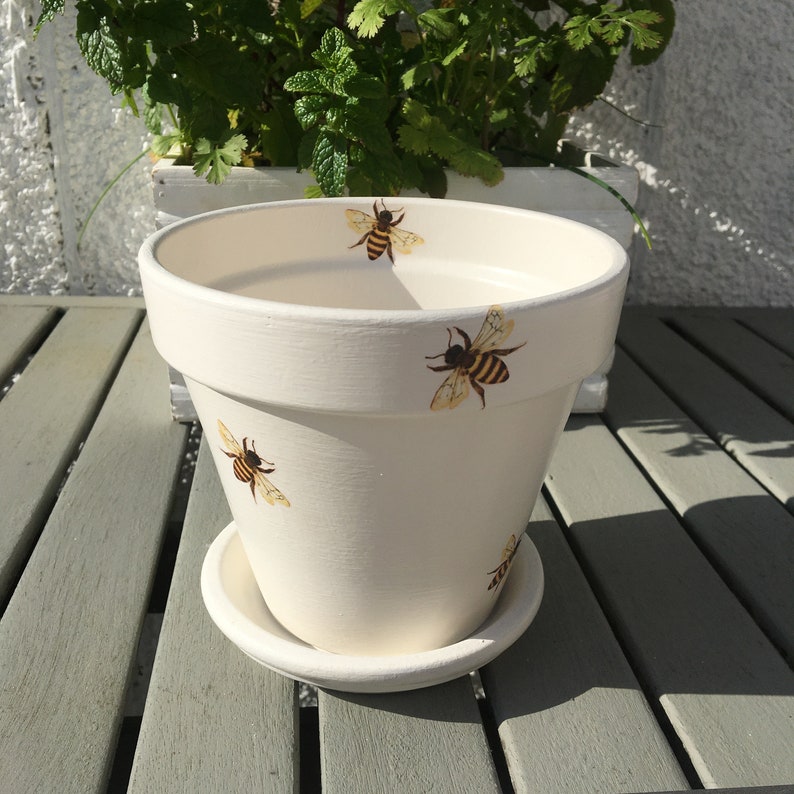 Bee Decoupaged Plant Pot, Indoor Planter, Gift For The Home image 5