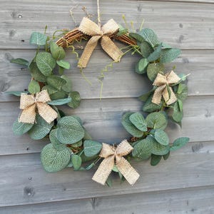 Eucalyptus Grapevine Wreath: Cottagecore Door Decor with Jute Bow
