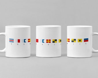 Personalised Nautical Flag Mug: Sailing Gift, Maritime Alphabet, 11oz Ceramic
