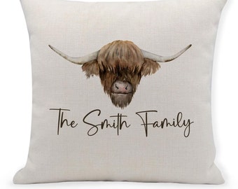 Personalised Highland Cow Cushion Cover: Country Home Decor