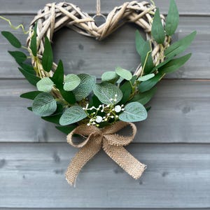 Mini Heart Wreath: Eucalyptus & Willow, Rustic Cottage Decor