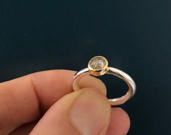 Anillo de diamantes (diamante sal y pimienta de talla rosa) - Talla 6