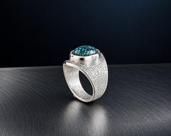 Kingman Black Web Türkis-Sattelring, Sterlingsilber, Tuffsteinguss, Größe 12