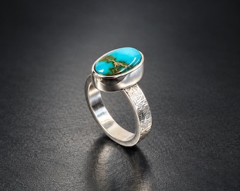 Ring mit Sonora-Türkis, Sterlingsilber, handgefertigt, Größe 6,75