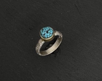 Anillo de turquesa (Kingman Black Web) Anillo solitario Talla 6.5
