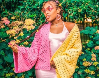 Handmade Crochet Yellow and Pink cardigan