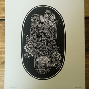 Pressure - Reflexology lino cut / lino print