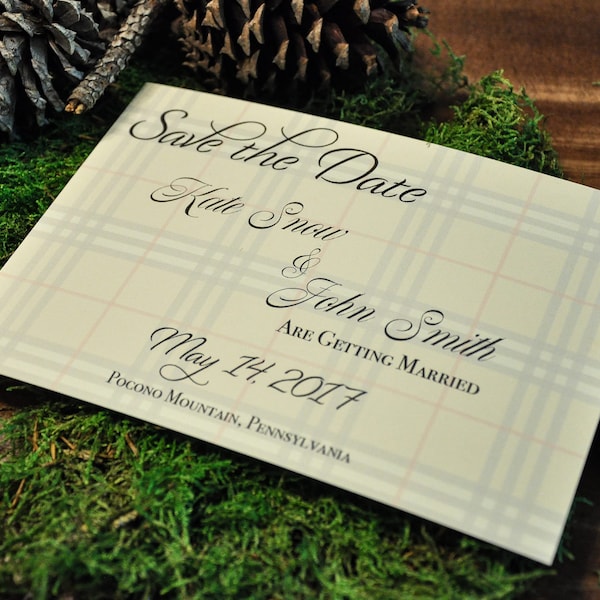 Printed Equestrian Burberry Save the Date and Wedding Invitation Set, Elegant, Classy Plaid Set