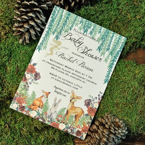 Bedruckte Waldtier und Fee Wald Baby Shower Einladung und Dankeskarte