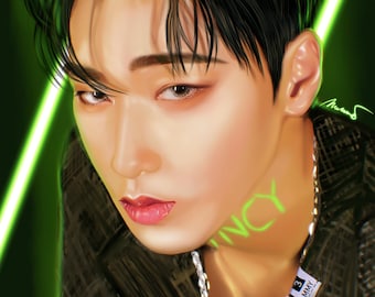 Impresión de fanart de K-pop SAN / Arte de pared inspirado en ATEEZ / Retrato de ídolo de K-pop / Impresión de alta calidad / Decoración de habitación de K-pop / Regalo para ATINY / Tarjetas fotográficas