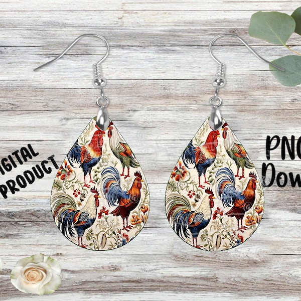 Roosters Chickens - Sublimation Earring Designs Template - PNG - Instant Digital Download