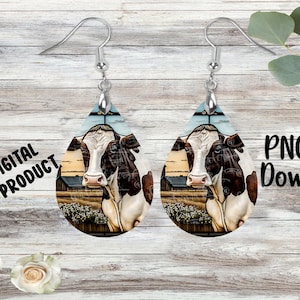 Stained Glass Cow - Sublimation Earring Designs Template - PNG - Instant Digital Download