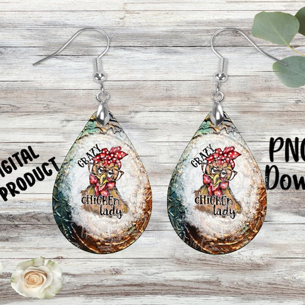 Crazy Chicken Lady - Sublimation Earring Designs Template - PNG - Instant Digital Download