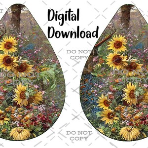 Country Sunflowers - Sublimation Earring Designs Template - PNG - Instant Digital Download