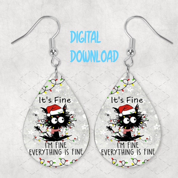 It's Fine I'm Fine Everything is Fine - Sublimation Earring Designs Template PNG, Instant Digital Download - Printable