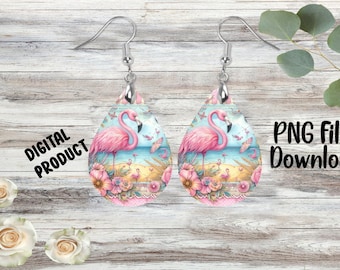Pink Flamingo - Sublimation Earring Designs Template - PNG - Instant Digital Download