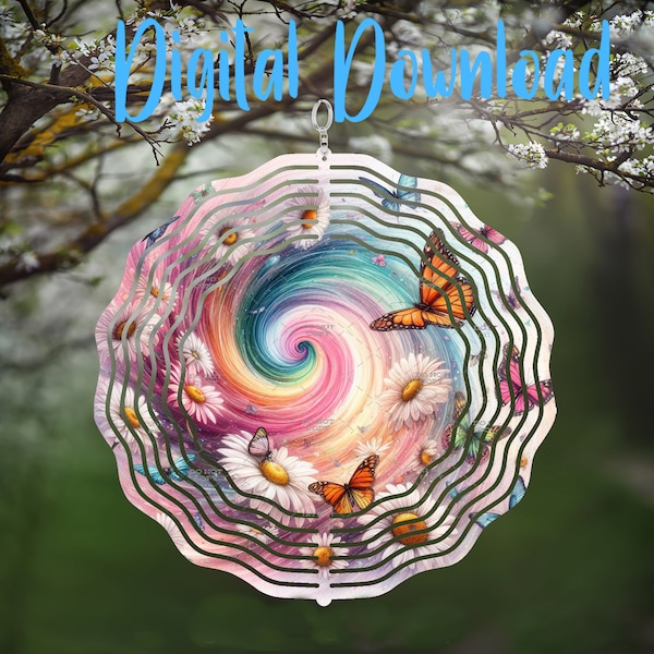 Monarch Butterflies and Daisies Wind Spinner - Digital Design - Download - png file