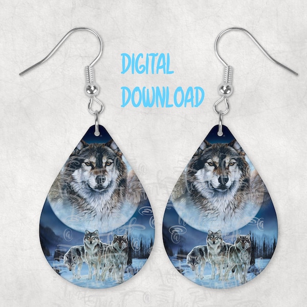 Wolf - Sublimation Earring Designs Template PNG, Instant Digital Download - Printable