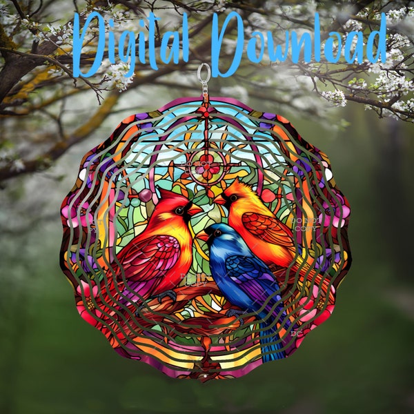 Stained Glass Birds Wind Spinner - Digital Design - Download - png file