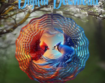 Kardinaal en Blue Jay Wind Spinner - Digitaal ontwerp - Download - png-bestand