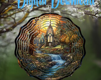 Stained Glass Church Wind Spinner - Digital Design - Download - png file