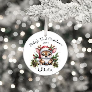 Primer adorno navideño del bebé / PNG / Descarga digital / Acuarela / Ciervo bebé / Adorno personalizado