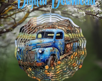 Blue Vintage Truck Wind Spinner - Digital Design - Download - png file